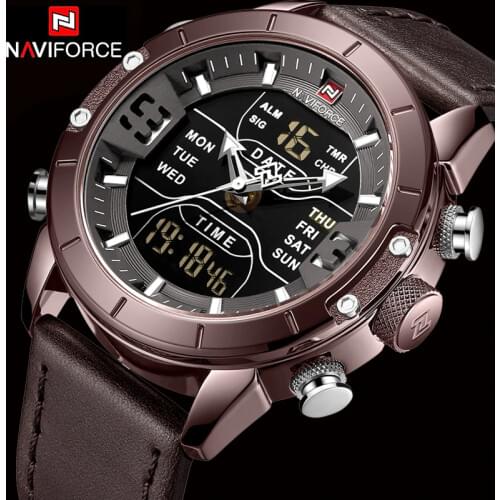 NAVIFORCE Mens Watches Top Brand Luxury Army Military Leather Mens Wristwatch Waterproof Digital Quartz Sports Watches Relogio