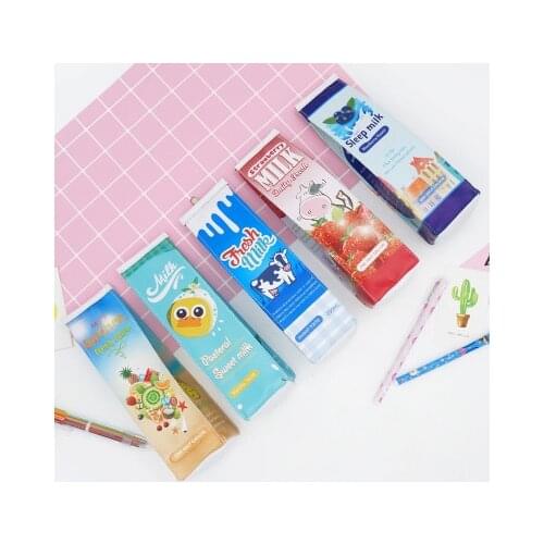 Cartoon Milk Bottle School Pencil Case Cute PU Pen Bag Storage Oouch Korea Stationery Material Office School Supplie