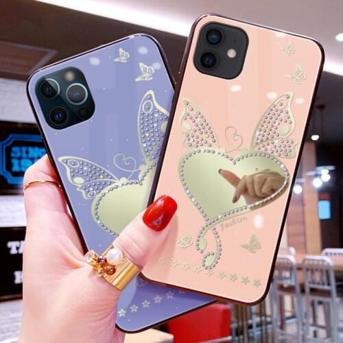 Makeup Mirror Phone Case For Iphone 12 Mini 11 Pro Max Funda Iphones X Xr 7 8 Plus Se2020 6 Inlaid Diamond TPU Full Back Cover