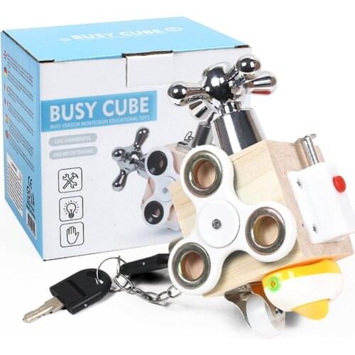 Montessori Wooden Busy Block Six In One Interactive Building Board Preschool Fun Early Childhood Education Educational Toys