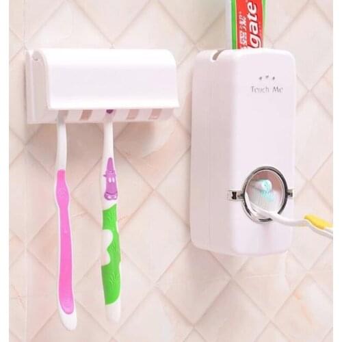 Bathroom Toothbrush Holder Automatic Toothpaste Dispenser Holder Toothbrush Wall Mount Rack Bathroom Tools Set