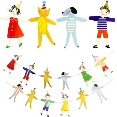 Child Birthday Garland Cartoon Figure Animal Paper Flags Banners Kids Shower Decorations Birthday Party Decor Party Supplies