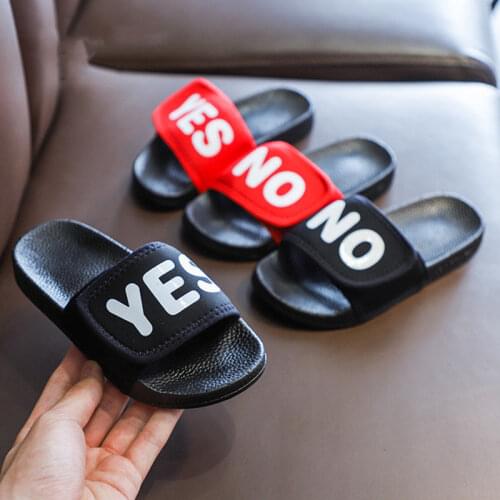 2021 Summer Children Boys Slippers Kids Slides Fashion Letter Beach Slippers Indoor Outdoor Shoes Red Black zapatillas niños
