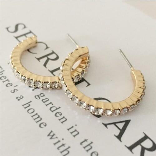 Elegant Hoop Earrings Gold Color Alloy with Clear Glass Decorated Hoop Earrings for Women Bridal Party Wedding Jewelry