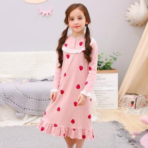 H5672 Girls Nightgown Sleepwear Summer Cotton Long Sleeves Thin Nightwear Spring Autumn Teenager Sweet Princess Home Clothes