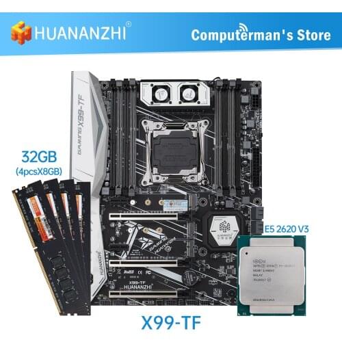 HUANANZHI X99 TF Motherboard combo kit set CPU Intel XEON E5 2620 V3 Memory 4*8G DDR4 NON-ECC 2400 memory M.2 NVME USB3.0 ATX