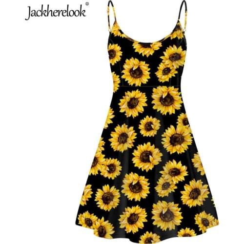 Jackherelook Yellow Floral Print Luxury Womens Sunflower Brand Design Spaghetti Strap Slip Dresses for Girls Vestido de Mujer