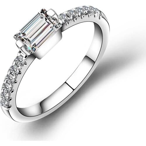 Fashion Jewelry Bague Femme 18k White Gold Ring Rectangle Shape Moissanite Diamond Wedding Ring