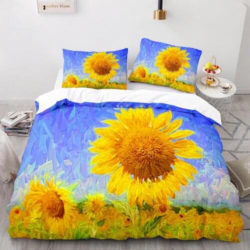 Sunflower Painting Duvet Cover Set Scape Comforter Cover Pillowcases Floral Bedding Set Queen King Full Size Cover Sets for Beds