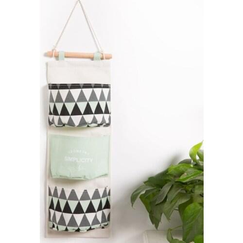 Macaron 3 Pockets Wall Hanging Storage Bags Cotton Linen Door Organizer Pouch Bedroom Home Decoration Kitchen Bathroom Storage