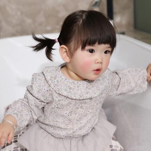 Cute Girls Blouse Baby Girls Solid Tops Flower Collar Puff Sleeve Blouse Baby Girl Clothes New