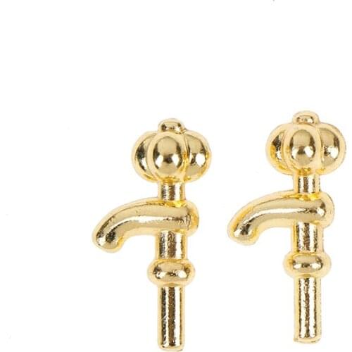 2Pcs/lot New 1:12 Scale Dollhouse Miniature Faucet Miniature Metal Water Tap Faucet Dollhouse Bathroom Accessories