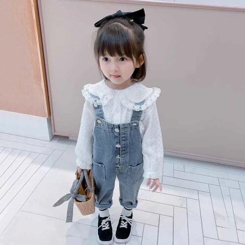 Fashion Kids Girl Clothing Sets Fashion Baby Girl Clothes Suits Cotton Childrens Shirt+Straps 2pcs Toddler 1-7 Denim pants