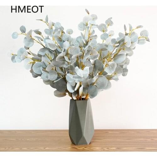 Cheap Nordic Round Eucalyptus Leaf Artificial Apple Leaf Home Decor Flower Arrangement Material Plants Living Room Wedding Green