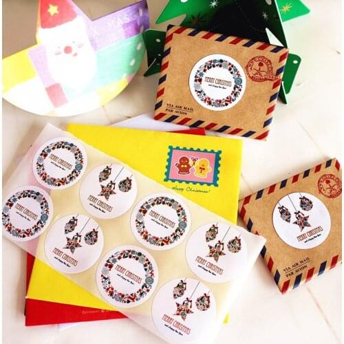 New 120 pcs (10 sheets ) round Stickers merry christmas lights print Paper sticker scrapbooking packing Label DIY Gift Decor Tag