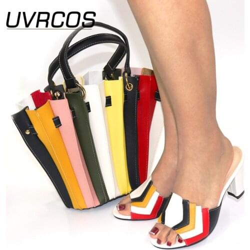 New Arrival Italian Design 2021 Hot Selling Multicolor Color Classic and Top-Grade Style Party Wedding Ladies Shoes and Bag Set