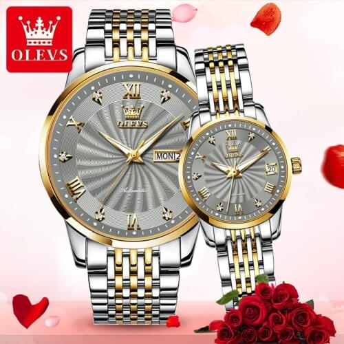 OLEVS Couple Automatic Mechanical Watch Luxury Men/Women Business Casual Style Watch Romantic Calendar Waterproof Luminous Clock