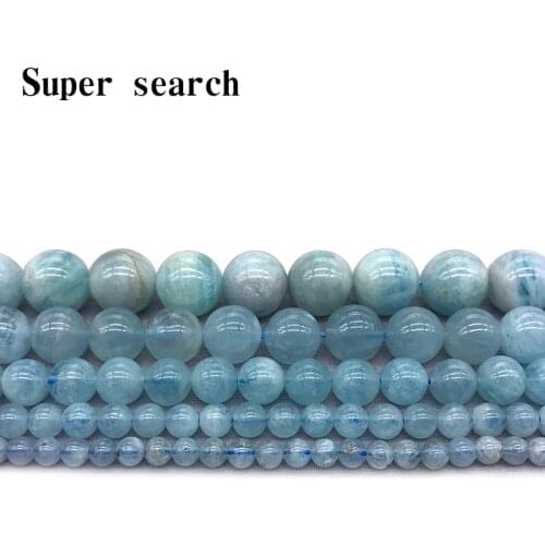 Wholesale Natural Aquamarin Stone Round Loose Spacer Beads For Jewelry Making Bracelet Necklace 15inches/strand 6/8/10/12mm