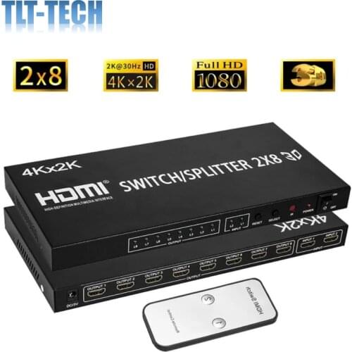 HDMI Splitter Full HD 4K Video HDMI Switcher 2x8 Split 2 in 8 Out Dual Display for DVD PS3 Xbox With Power (Type 1) (2x8) (2x8)