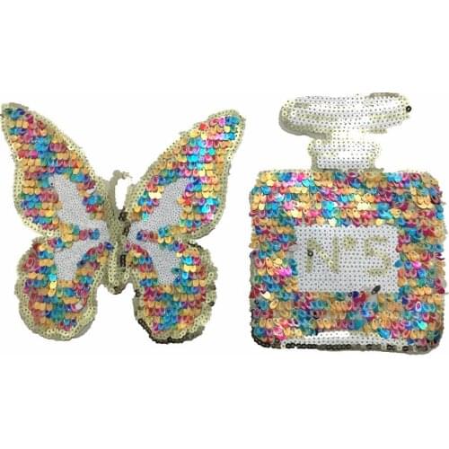Colorful Sequins Butterfly Patches Sewing on Beaded Cloth Patches DIY Clothes Scraf Bags Decorated Perfume Bottle Sequined Patch