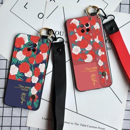 Luxury Floral Wristband Case For Xiaomi Redmi 9C 9A 9T 10X K30 Ultra POCO M2 Fashion Lanyard TPU Cover For Redmi Note 9 Pro Max