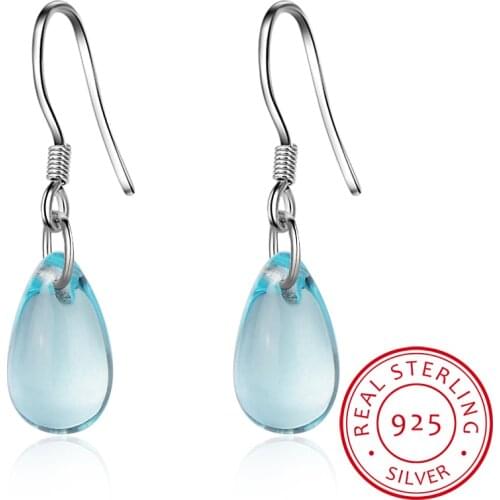 Literary Blue Crystal Water Drop Earrings For Women 925 Sterling Silver Earrings Boucle D'oreille S-e666