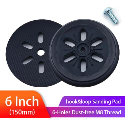6 Inch(150mm) 6-Hole Back-up Sanding Pad Dust-free M8 Thread Backing pad for 6" Hook&Loop Sanding Discs Power Tools Accessories