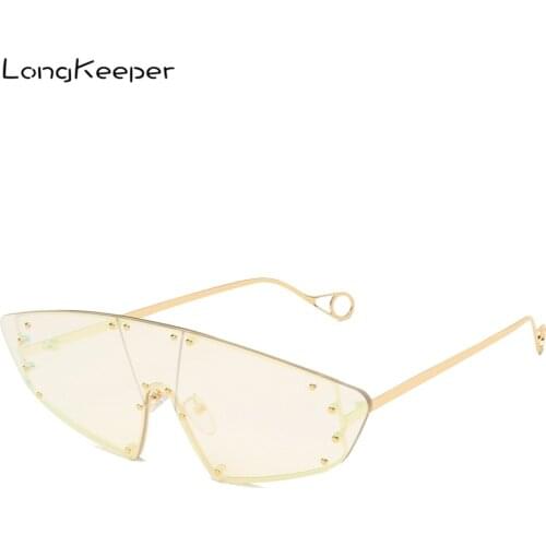 Fashion Oversized Sunglasses Women Vintage Mirror Men Shades Rimless Glasses Luxury Brand Metal Rivet Trendy Female Eyewear