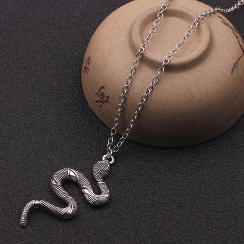 Alloy Punk Style Animal Snake Viper Cobra Pendant Chain Collar Necklace Women Men Gift Jewelry