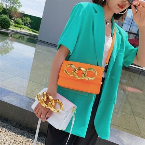 PU Leather Crossbody Bags For Women 2021 Trendy Branded Shoulder Handbags Thick Chain Design Ladies Travel Clutch Bag Purses