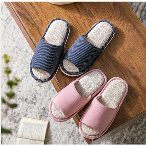 Japanese-Style Linen Slippers Womens Home Summer Thick Bottom Non-Slip Floor Cotton and Linen Slippers Indoor Warm Mute Men