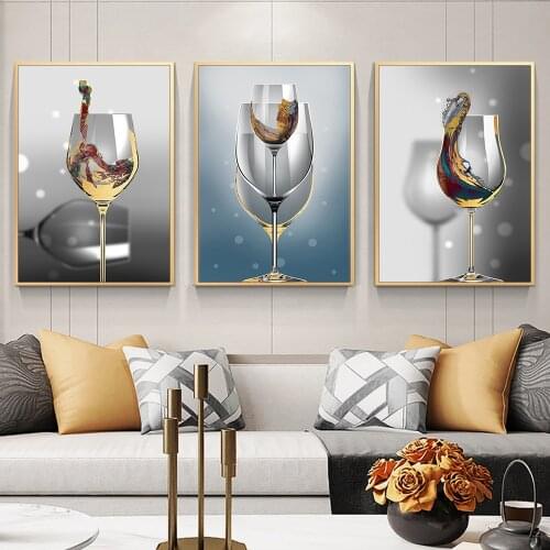 Wine Glass Canvas Print Poster Kitchen Art Modern Home Living Room Decoration Gold Wall Picture Single Painting No Frame