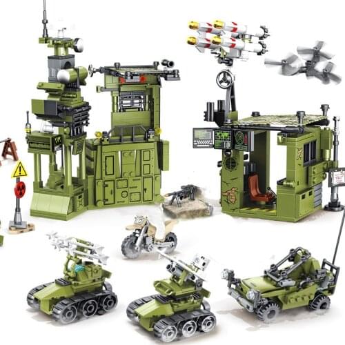 Military series World War Special Forces Desert Military Base Armored Vehicle Motorcycle DIY model Building blocks Toys Gifts