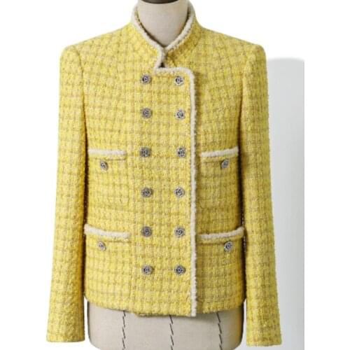 2020 Autumn Women Retre Tweed Short jacket Slim small fragrance Double-breasted Jacket