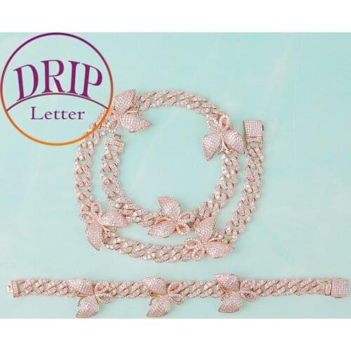Pink Butterfly Pendant Women Hip Hop Jewelry Set