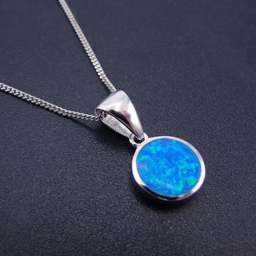 Simple Designs Charm Pendant 925 Sterling Silver Round Opal Pendant Necklace For Women Gift