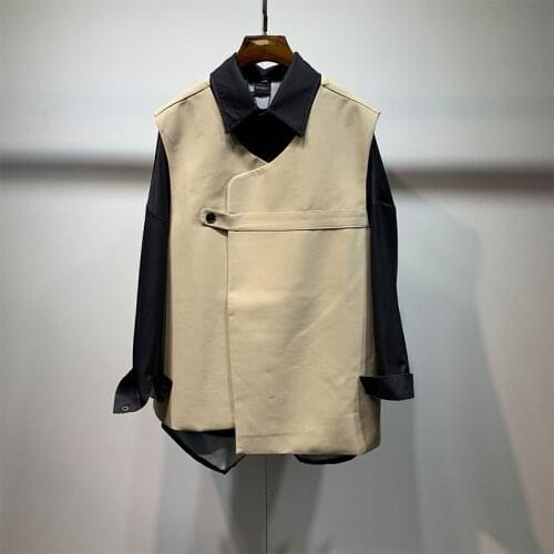 Original home style pure color simple asymmetric relaxed designer sleeveless vest mens large Japanese style all kinds of fashio