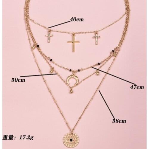 New Fashion Personality Cross Multi-layer Combination Moon Pendant Womens Necklace Jewellery Bohemio Necklaces Long Punk