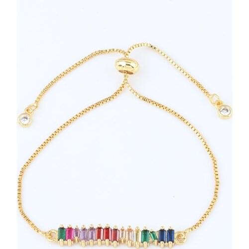 Gold Filled Rainbow Bracelet Women CZ Colorful Charm Zirconia Adjustable Bar Bracelet Girls Tennis Jewelry
