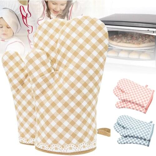 2Pcs Kitchen Plaid Non Slip Heat Resistant Microwave Oven Baking Gloves Mittens Non-slip Cooking Gloves