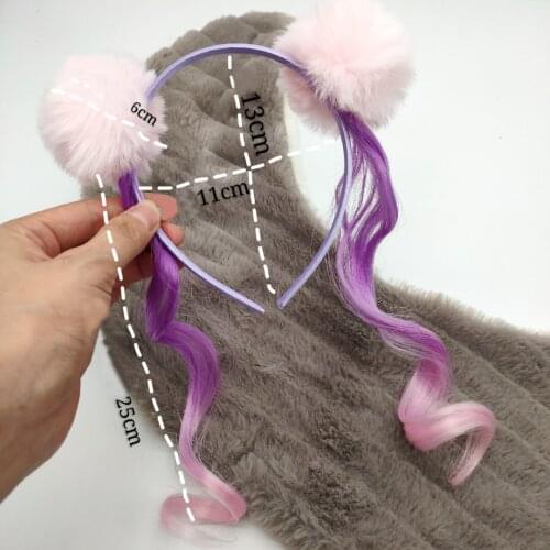 Kids New Fashion Purple Pompon Braid Wig Hairband Headwear Headband For Festival Party birthday Christmas Halloween