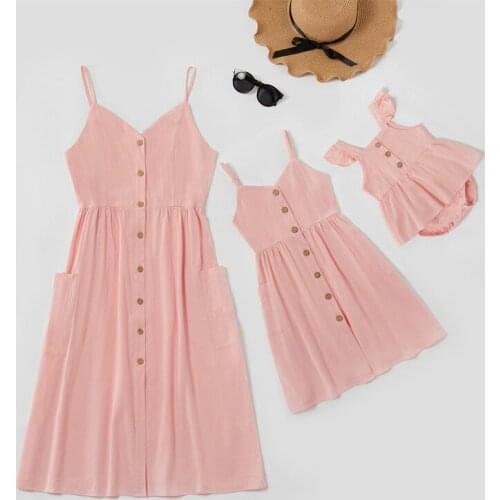 2021 Summer Family Wear Suit Parent-Child Home Casual Solid Color Striped Baby Romper Mother And Daughter Dress