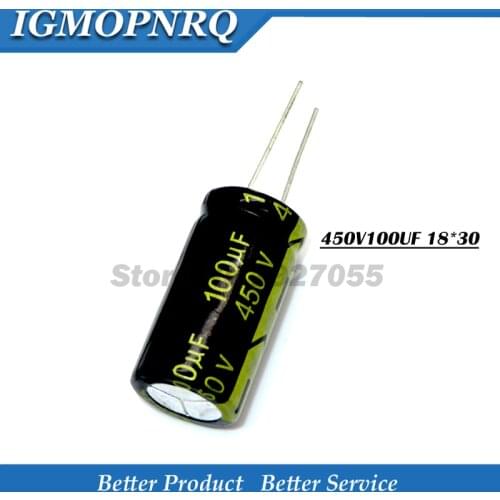 5PCS 450V100UF 18*30 100UF 450V 450v100uf 18x30 450v100 Aluminum electrolytic capacitor new