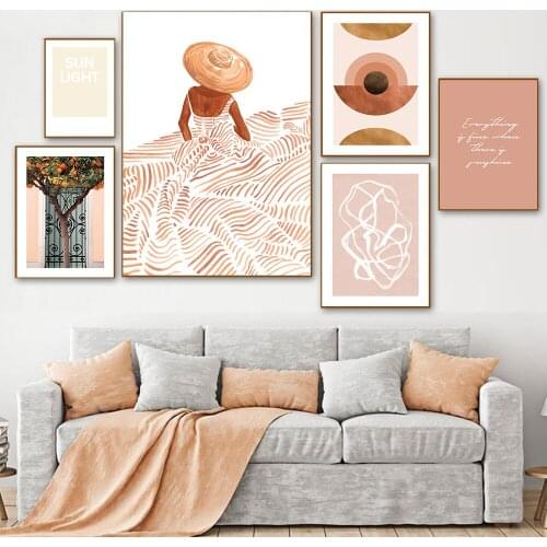 Abstract Letter Poster Boho Style Canvas Painting Oranges Tree Girl Wall Pictures for Living Room Nordic Decoration Home Art
