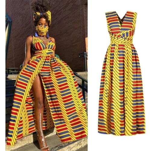 African Dresses for Women Floral Dashiki Print Maxi Dress Long Summer Fashion 2020 Bandage Set Elegant african clothing