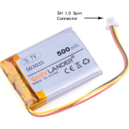 3-WIRE With plug 503035 3.7V 500mAh Rechargeable Li Polymer Li-ion Battery For GPS PSP navigation MP3 MP4 MP5 DVR smart watch