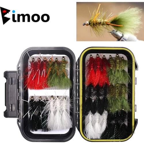 Bimoo 30pcs Mix Size & Colors Woolly Bugger Streamers Fly Pike Bass Rainbow Trout Fishing Lure Bait with Waterproof Fly Box