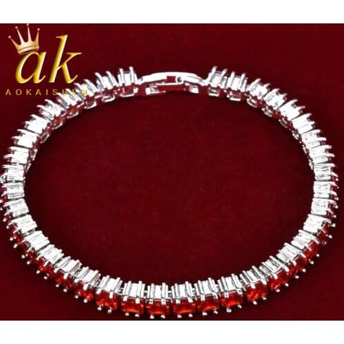 6mm Iced Cubic Zirconia Tennis Chain Bracelet Silver Color Men Hip hop Jewelry Copper Box Clasp Square Link 7inch