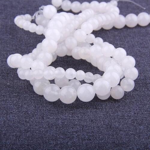 A Grade Natural Chalcedony Jades Beads Prayer White Rock Gems Stone Smooth Loose Beads For Jewelry Bracelets Making 15.5"strand