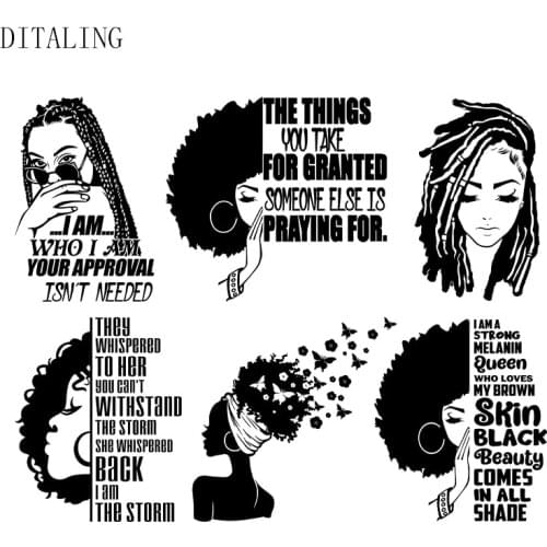 Black Thermal Stickers On Clothing Afro Amerian Women Iron On Transfers Patch DIY Washable Sticker For T-Shirt Tops Cotton Masks